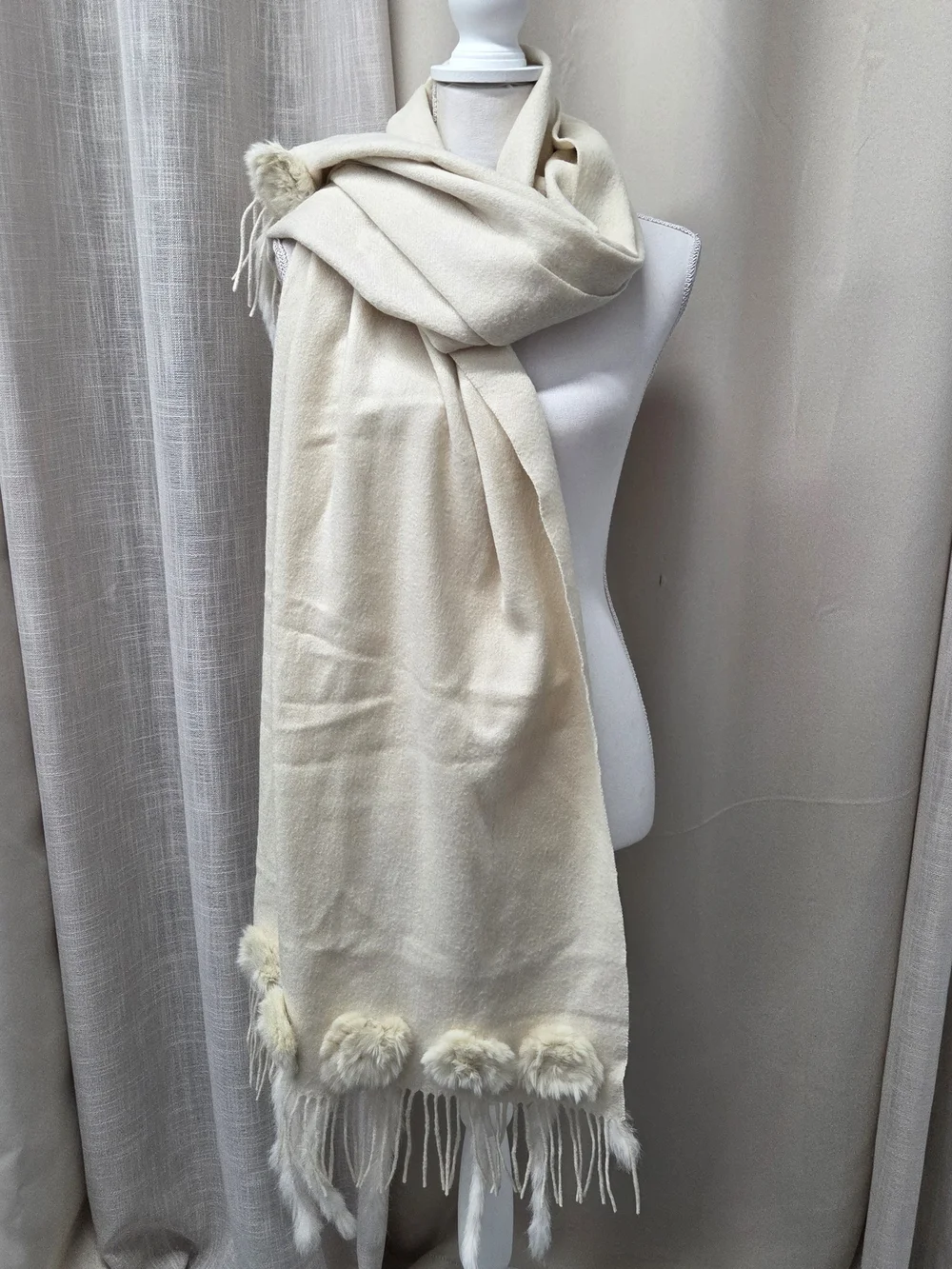 Pashmina Cream Cashmere Rabbit Scarf Wrap 26.5x70 Cozy Winter Luxe Chalet Chic